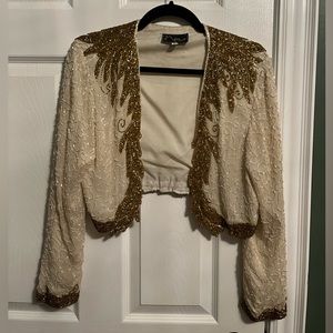 Vintage White and Gold Beaded Cropped Jacket